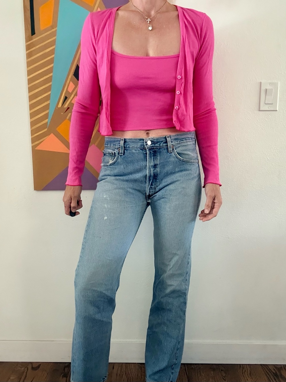 Good American Hot Pink Cardigan Set S 3 and 4